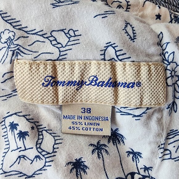 Tommy Bahama Mens 38 Shorts Linen Cotton Striped Blue White Flat Front Preppy - Picture 5 of 7
